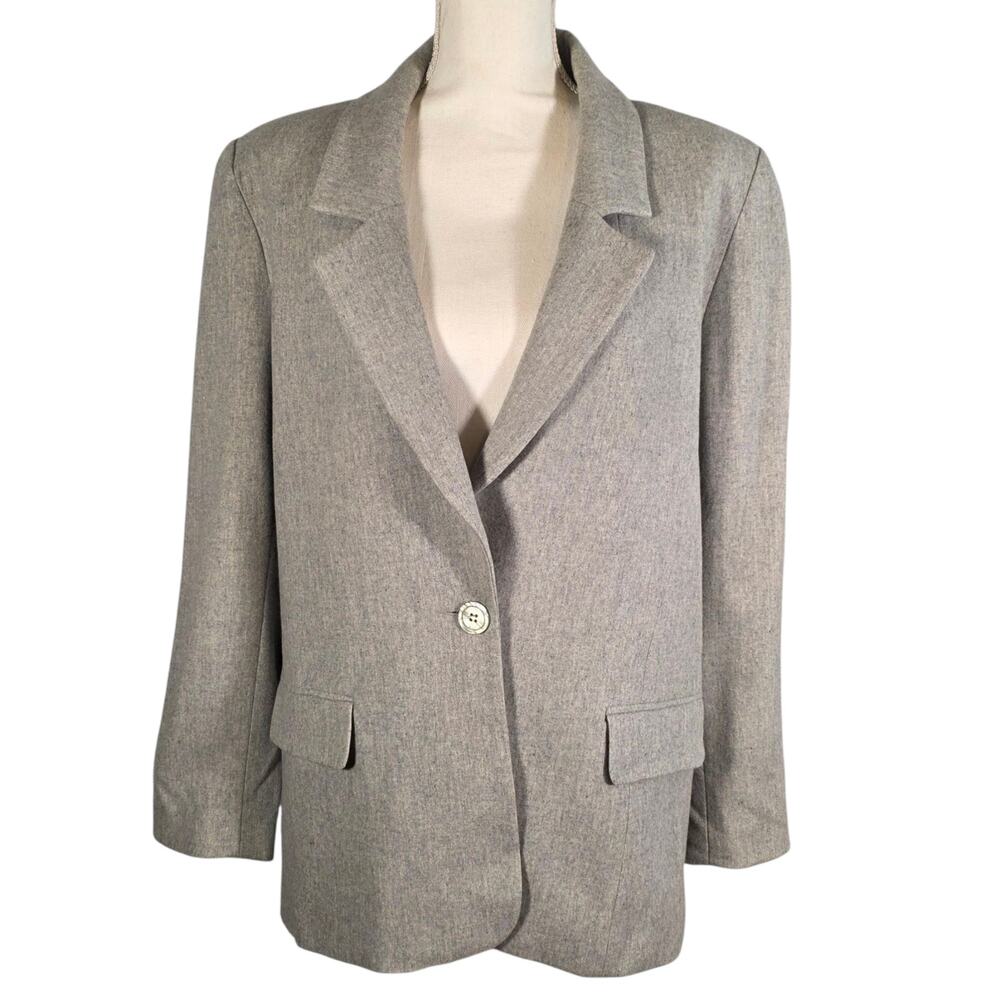 Vintage Kristen Blake 100% Merino Wool Gray Blazer Women's M Made USA